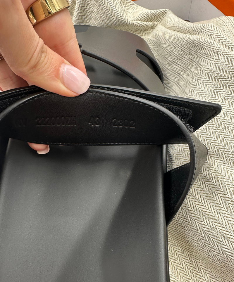 Hermes Black Leather Chypre Sandals