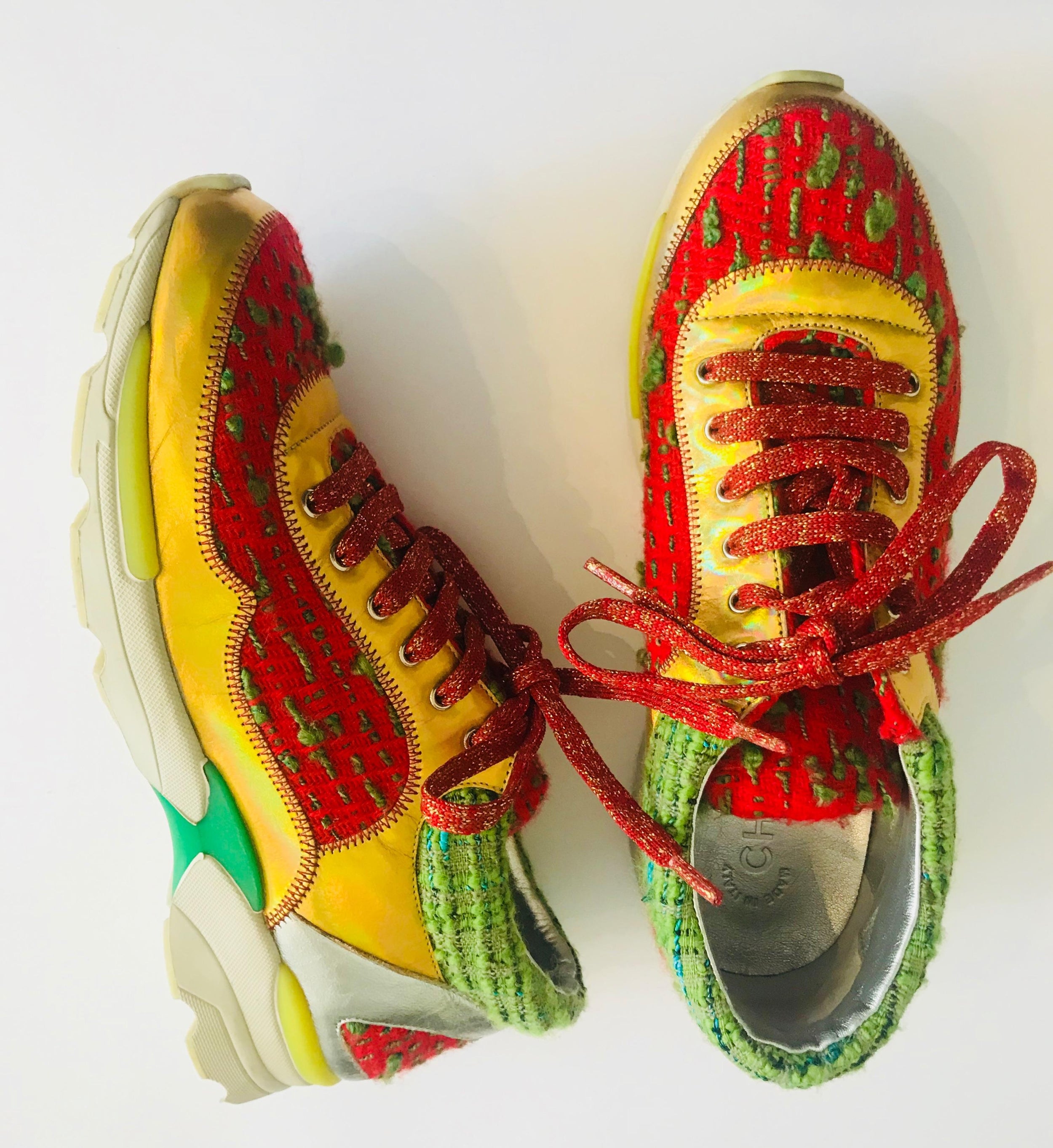 Multicoloured tweed & leather CC Sneakers
