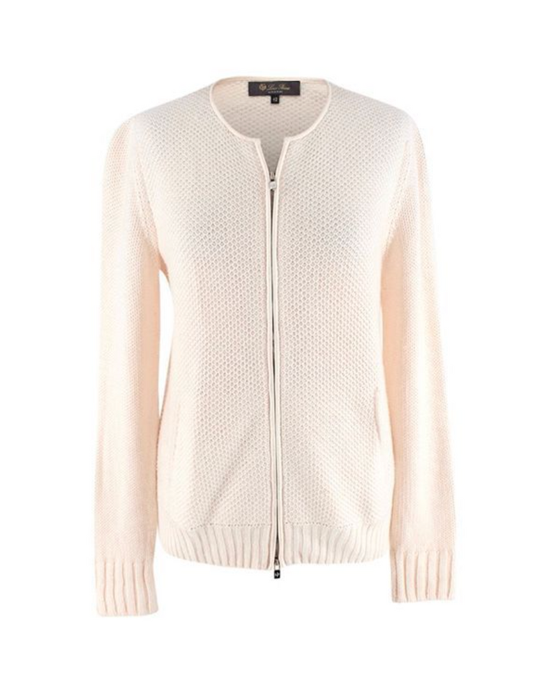 Loro Piana Ivory Knitted Cashmere Blend Zip-Up Cardigan