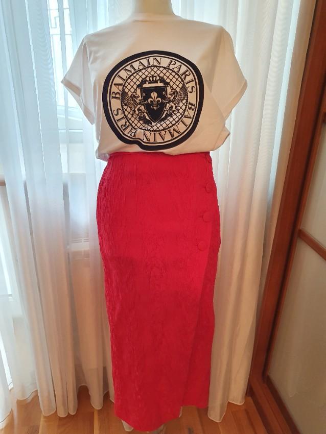 Alexa Chung Red Crepe Midi Skirt