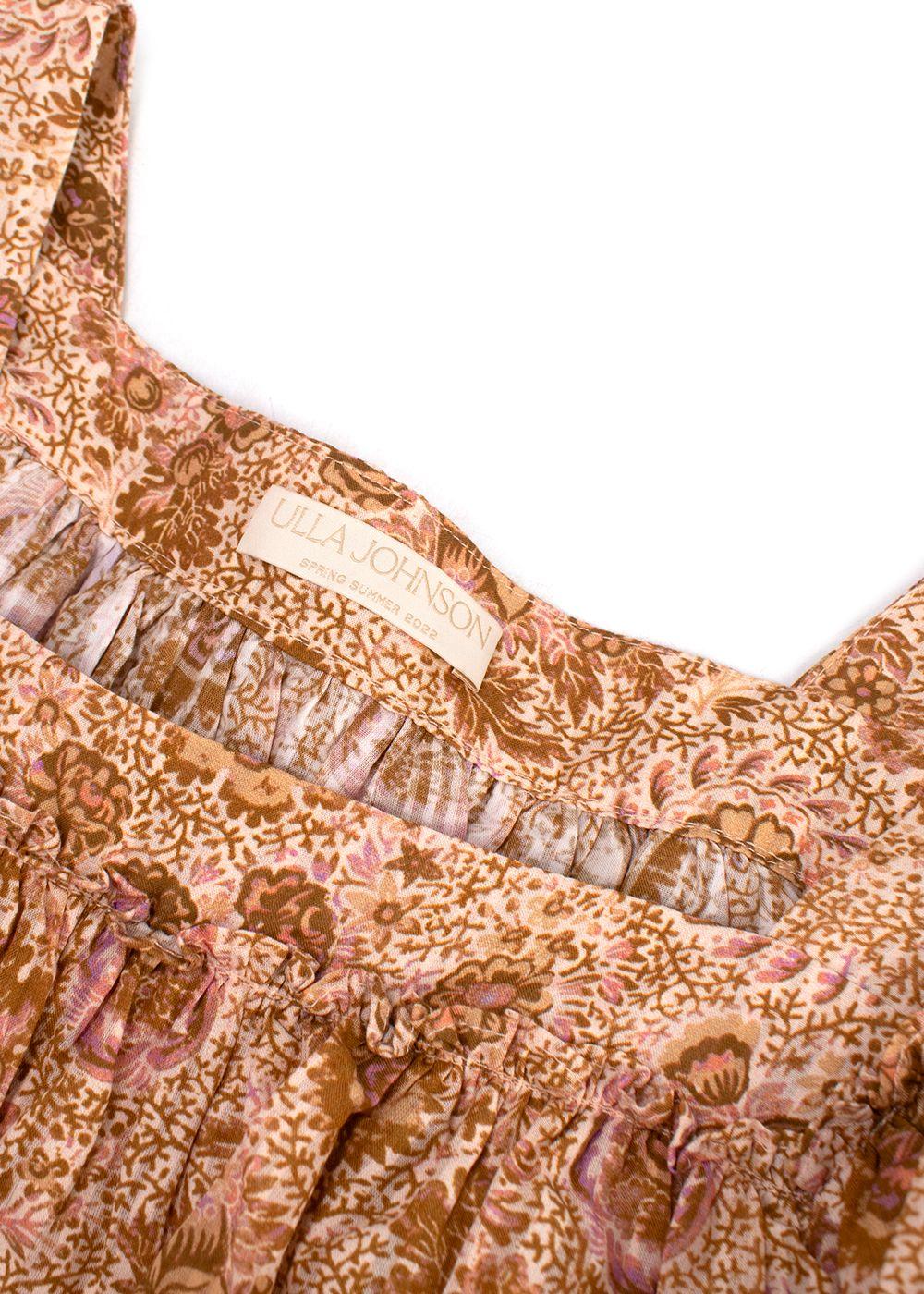 Ulla Johnson Tan Floral Ruffled Top