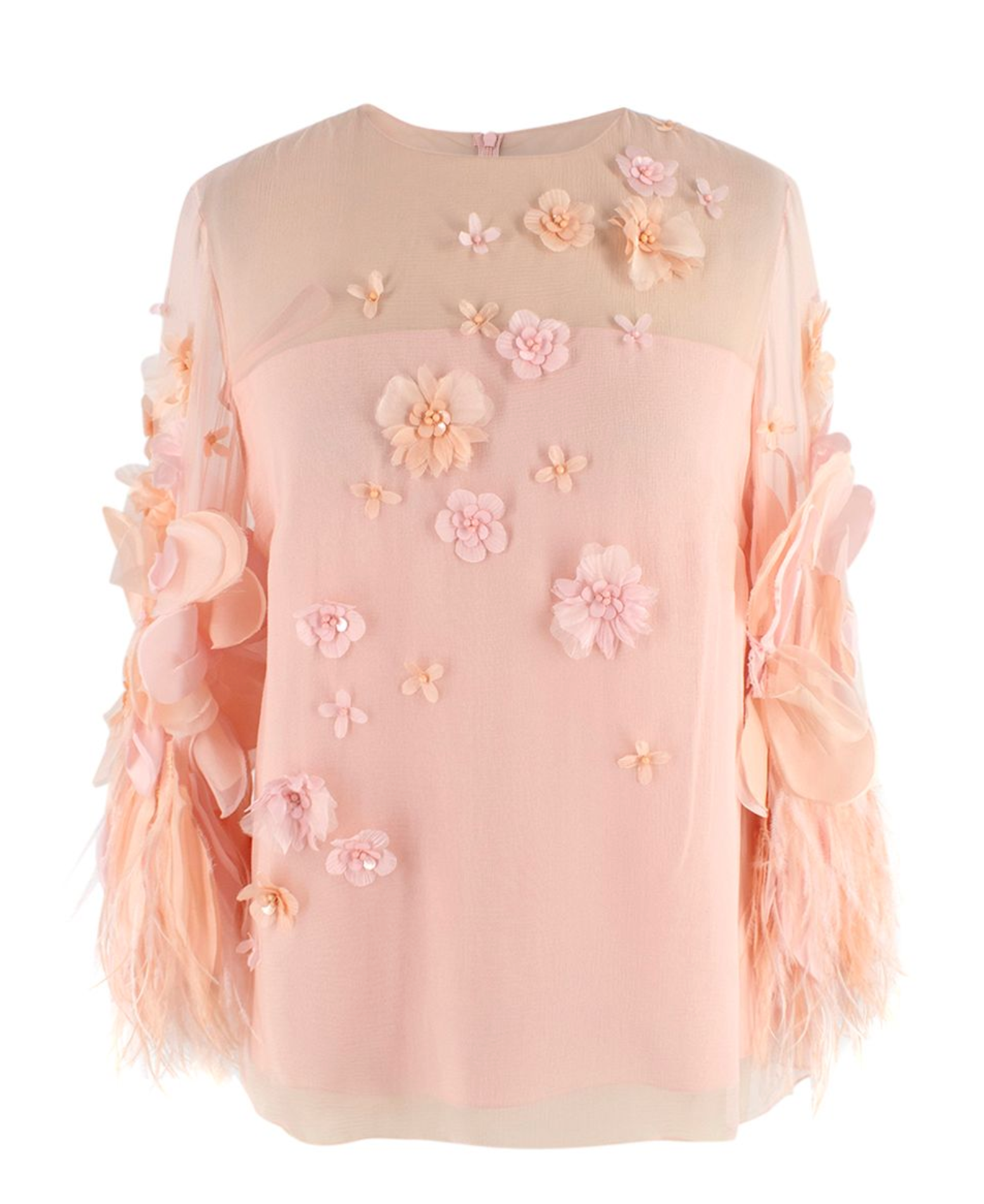 Andrew GN Blush Pink Floral and Feather Detail Top