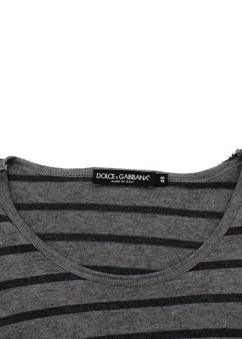 Grey Striped Cotton Jersey T-Shirt