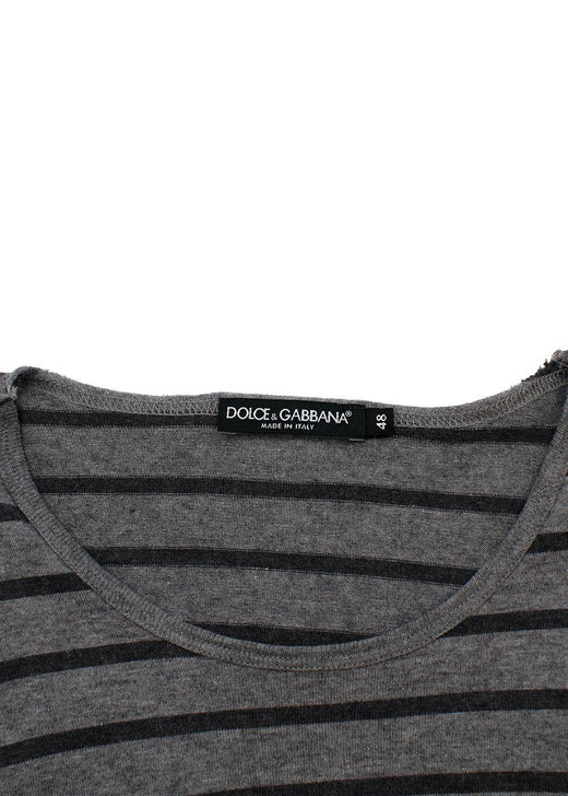 Grey Striped Cotton Jersey T-Shirt