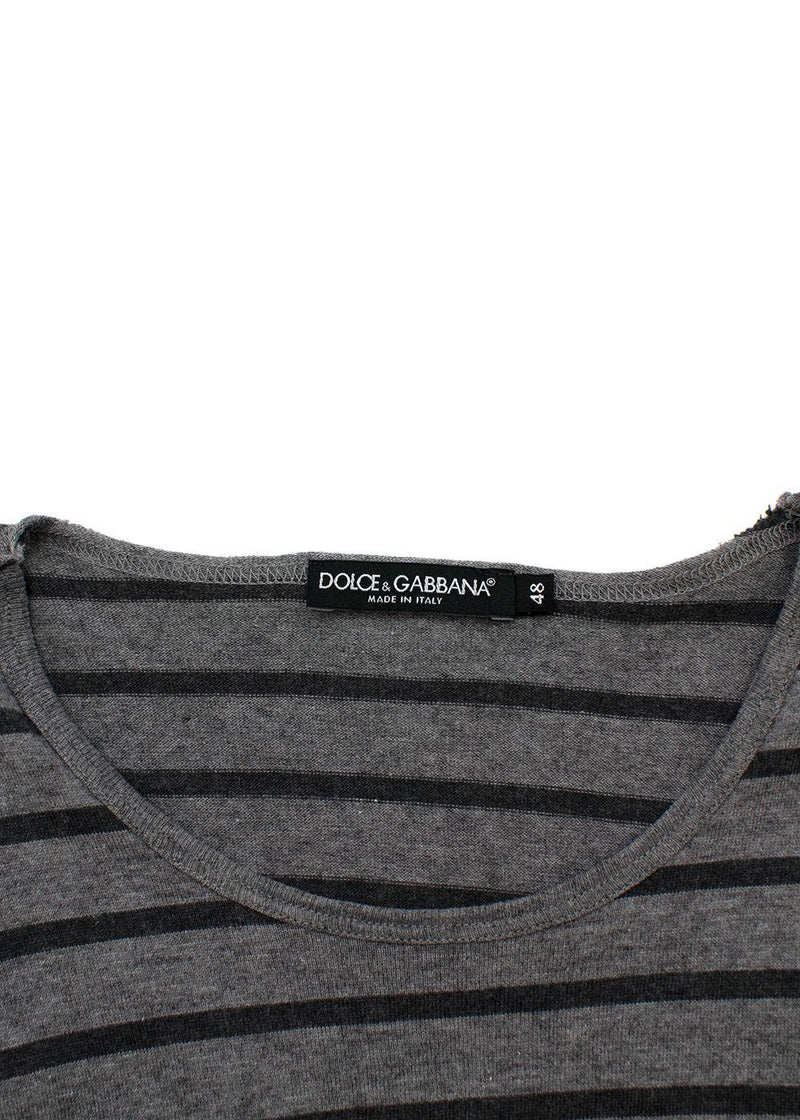 Grey Striped Cotton Jersey T-Shirt