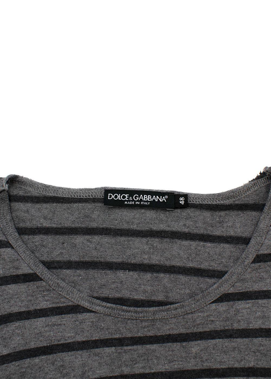 Grey Striped Cotton Jersey T-Shirt