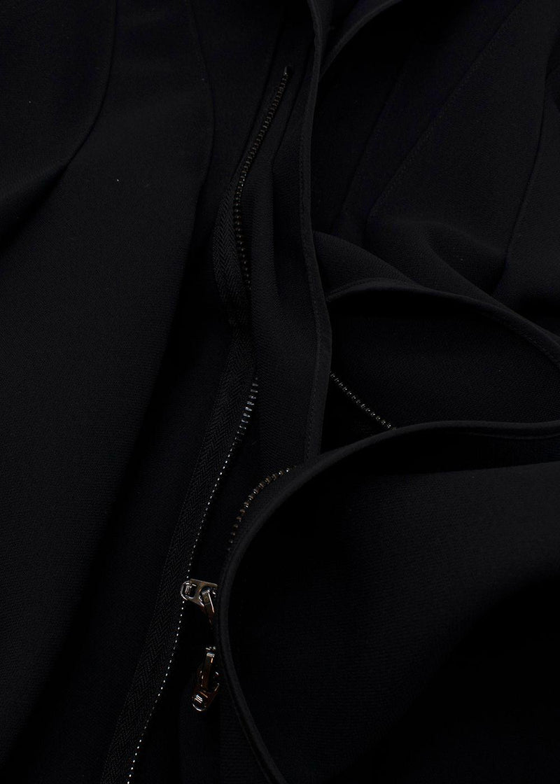 Black Flared Pleated Zip Gown