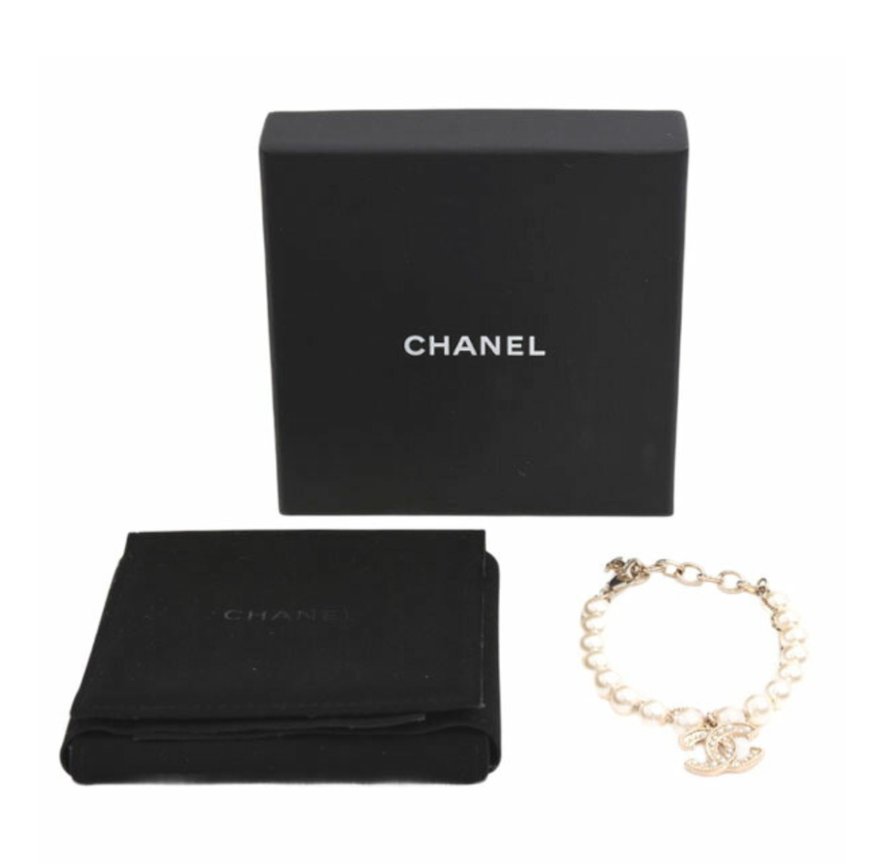 Chanel CC Logo Faux Pearl Bracelet
