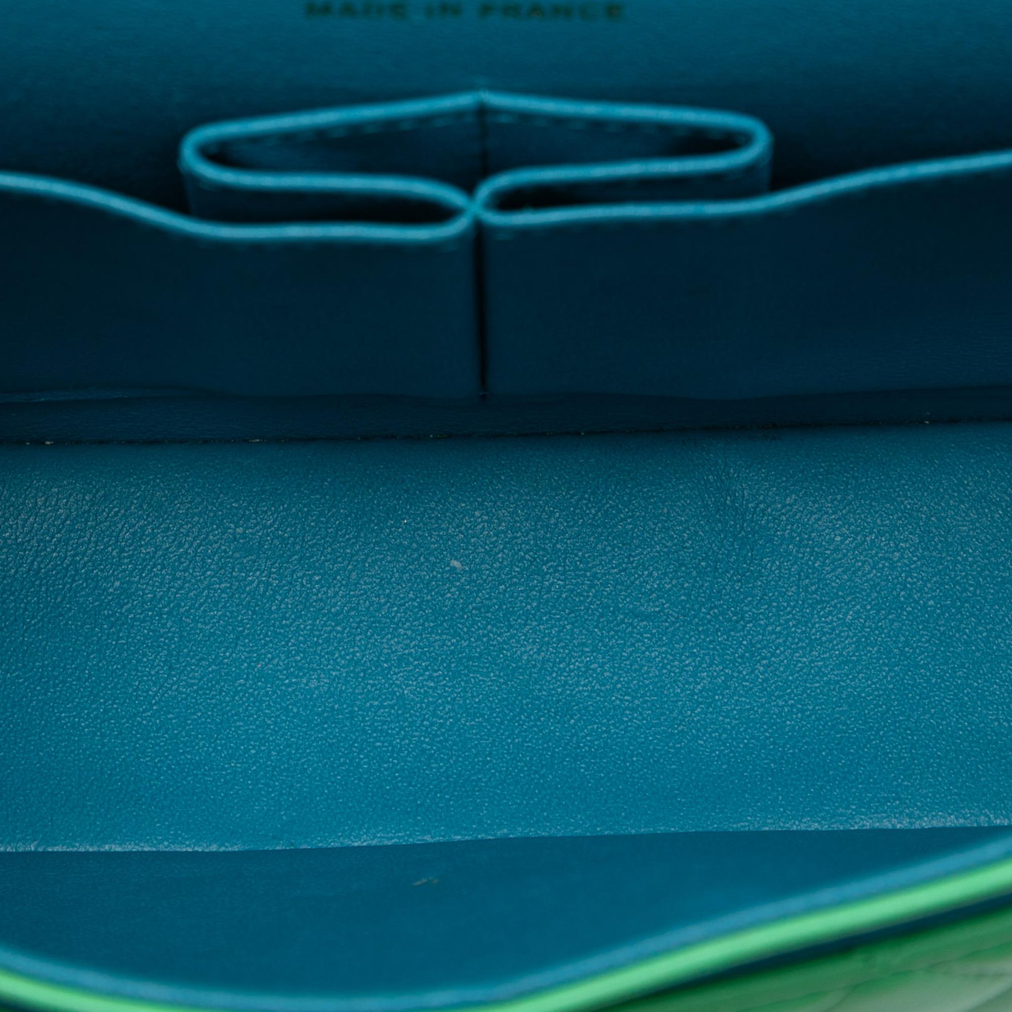 Chanel Green Small Classic Lambskin Rainbow Hardware Double Flap