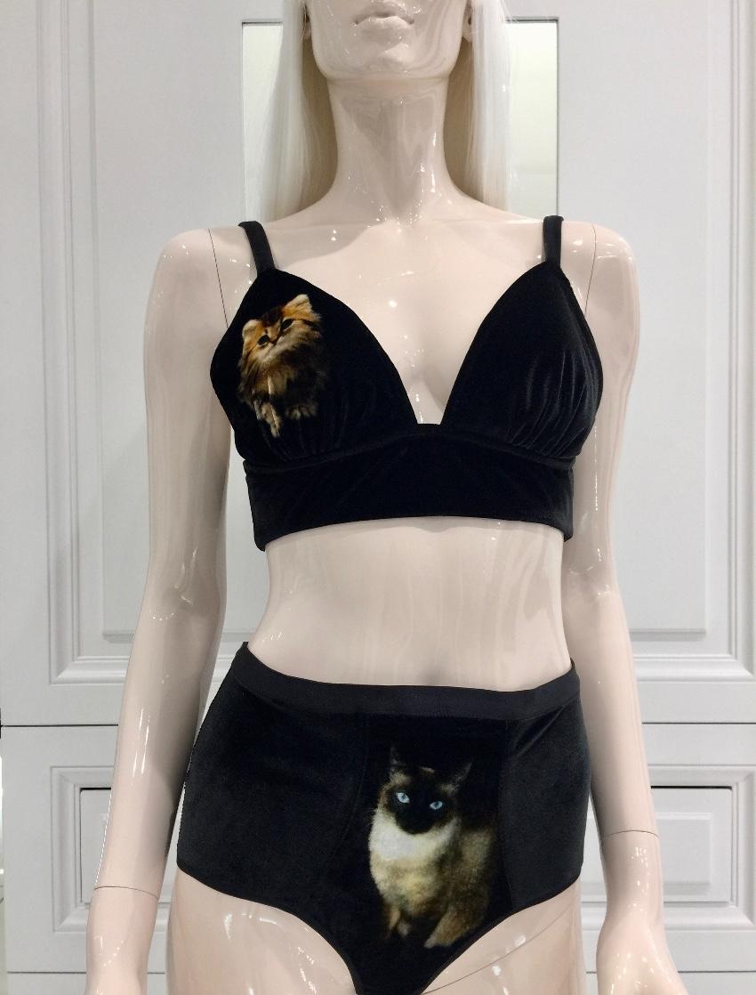 Cadolle Paris Couture Silk Velvet Divine Cats Set