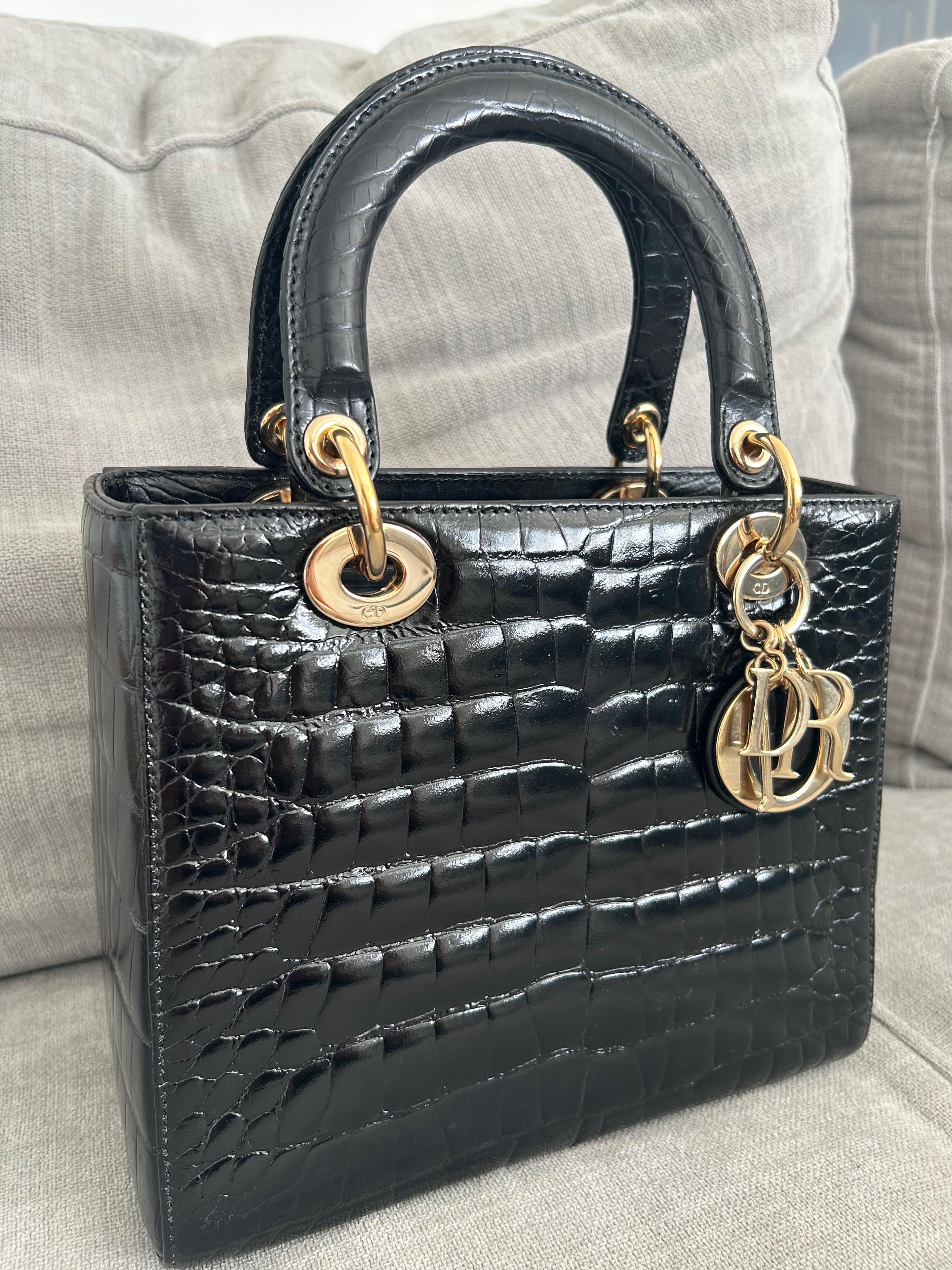 Dior Medium Lady Dior Black Alligator Bag