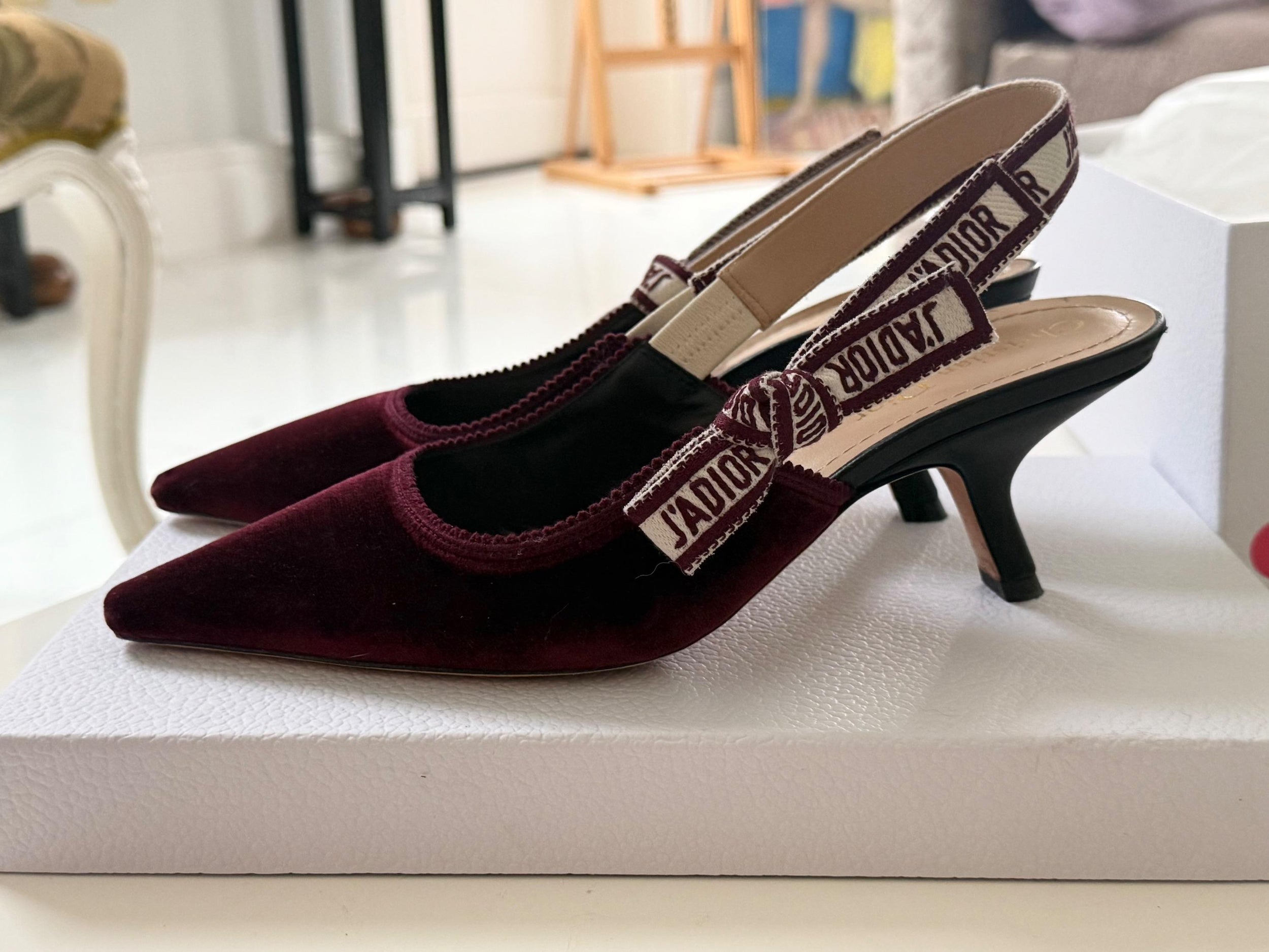 Dior Burgundy Velvet Sling Back Sandals