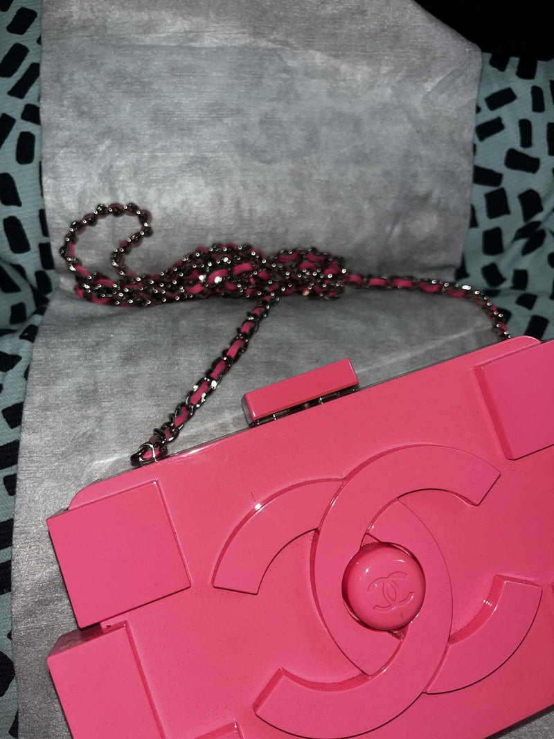 Chanel Pink Acrylic Lego Clutch on Chain