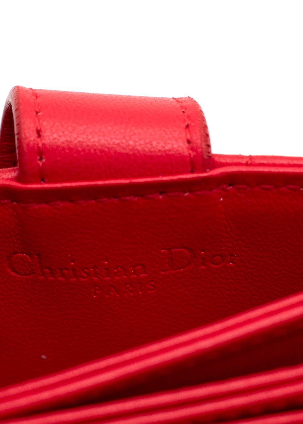 Dior Vibrant Red Leather Logo Chain Card Holder