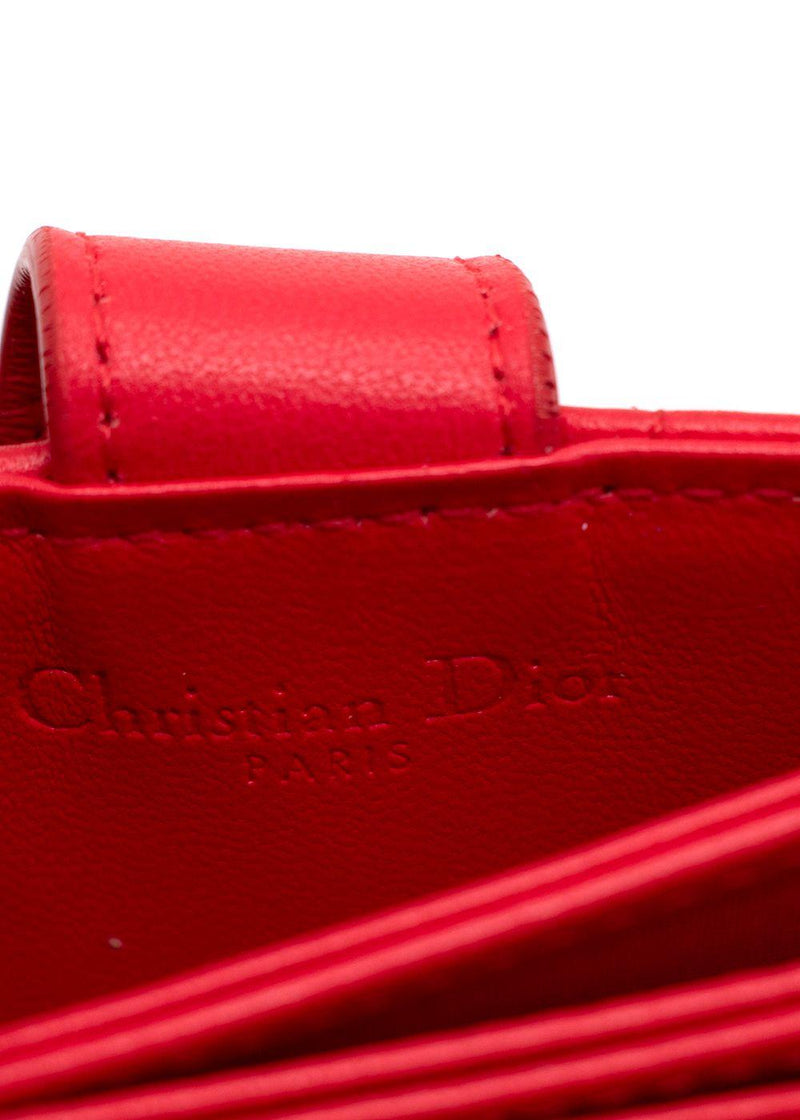 Dior Vibrant Red Leather Logo Chain Card Holder