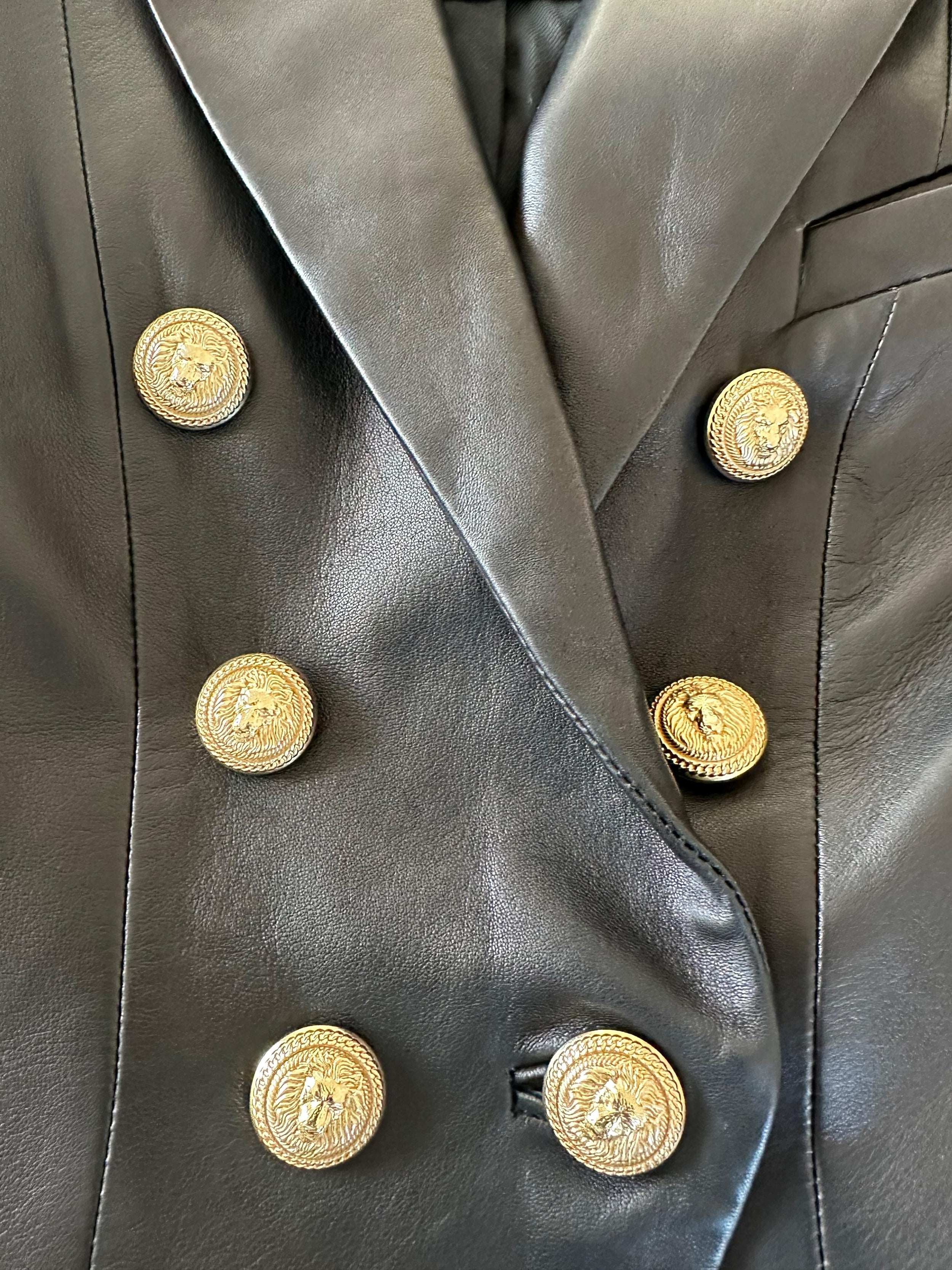 Balmain Black Leather Lace Up Detail Blazer
