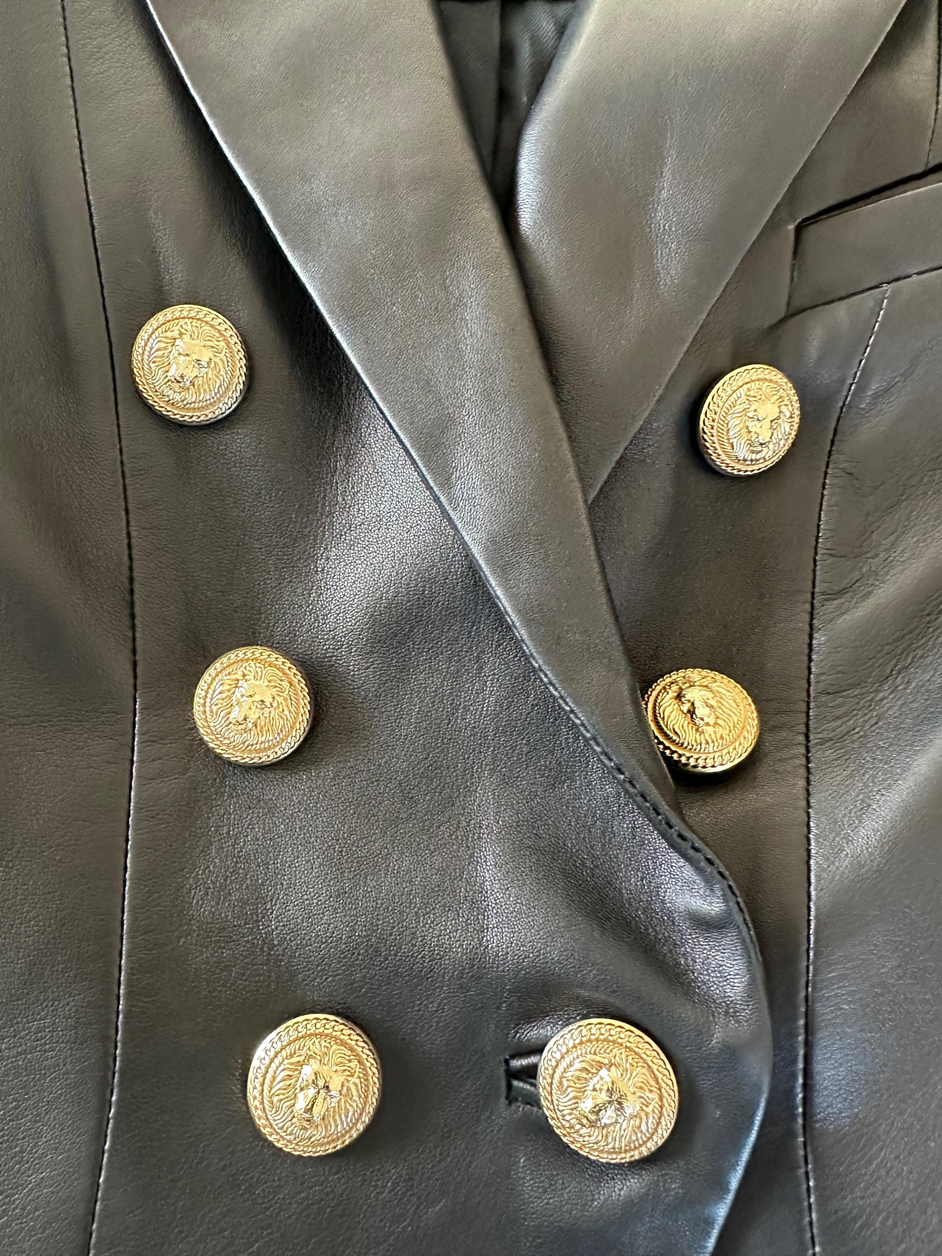 Balmain Black Leather Lace Up Detail Blazer