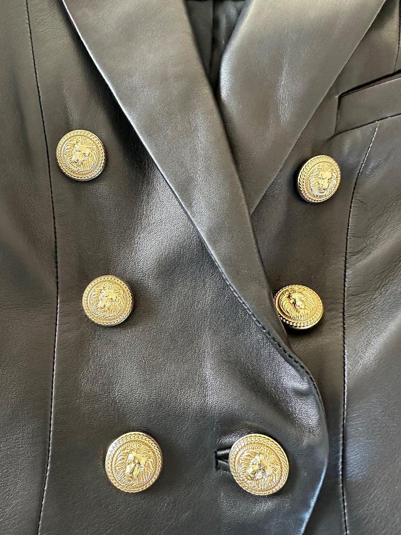 Balmain Black Leather Lace Up Detail Blazer