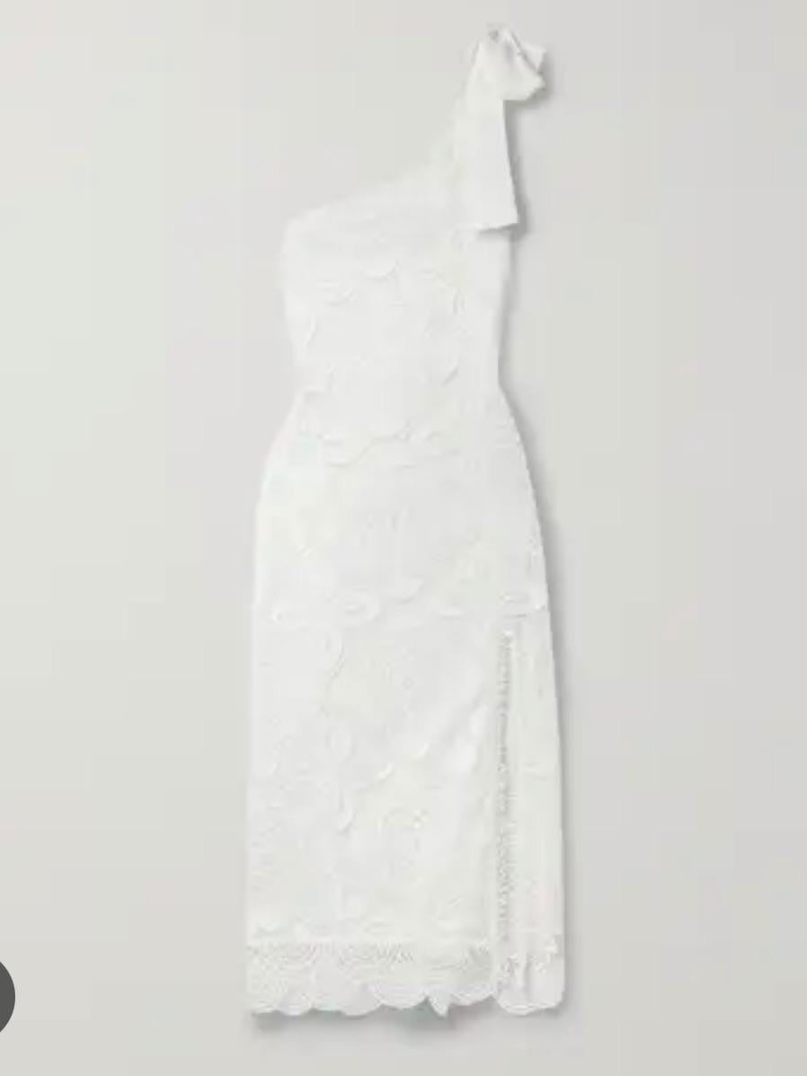 Waimari White Mangler One Shoulder Lace Midi Dress