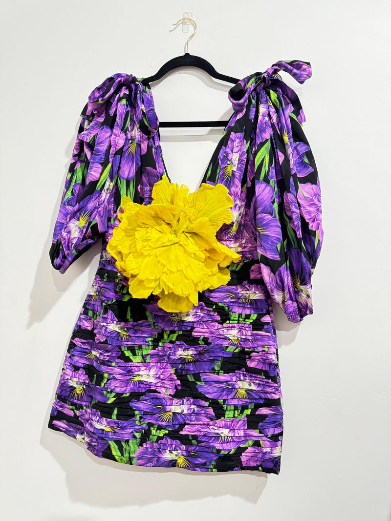 Gucci Purple Silk Dress with Yellow Corsage Flower
