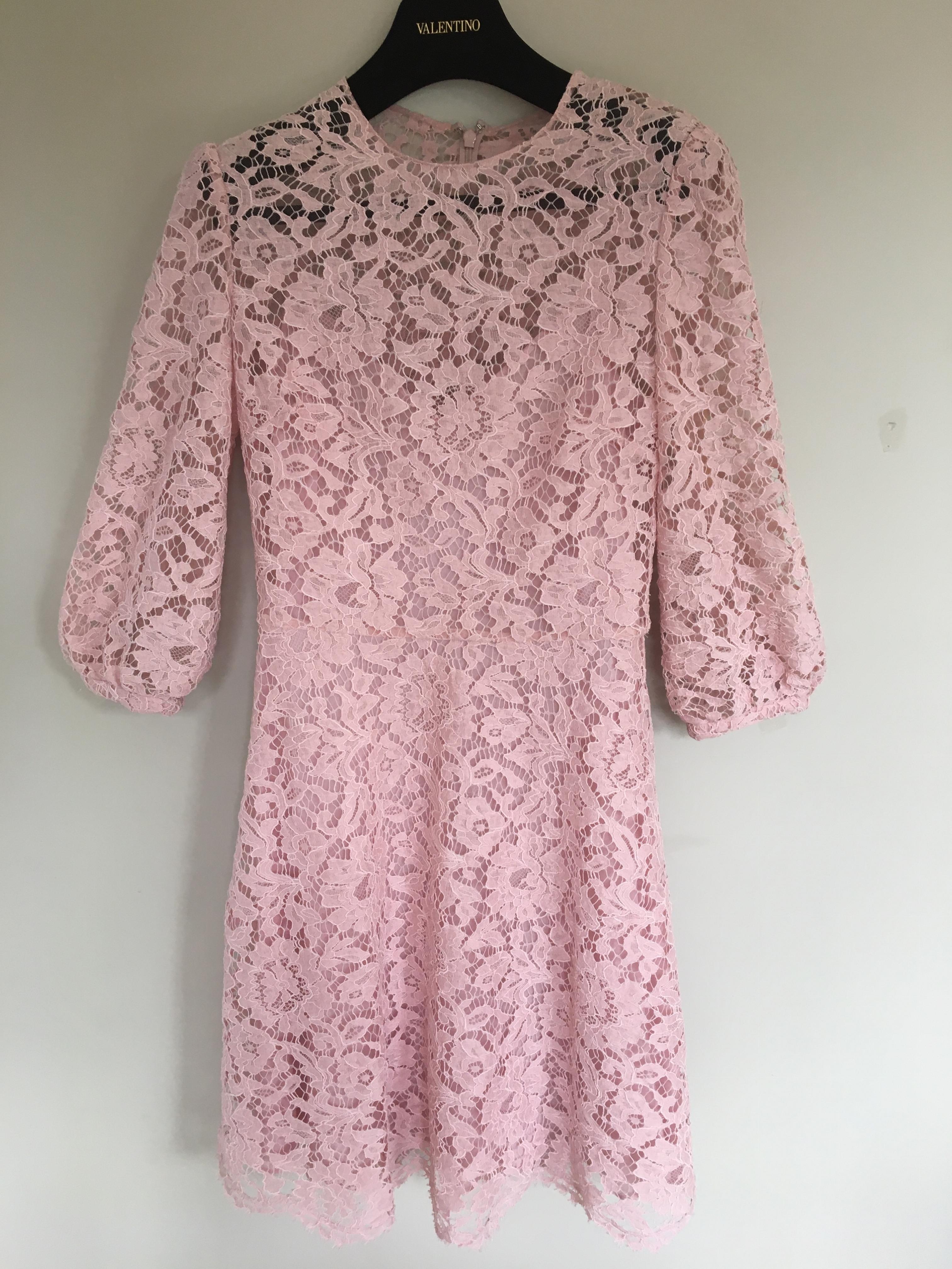 Valentino Scalloped Lace A-line Minidress In Pink