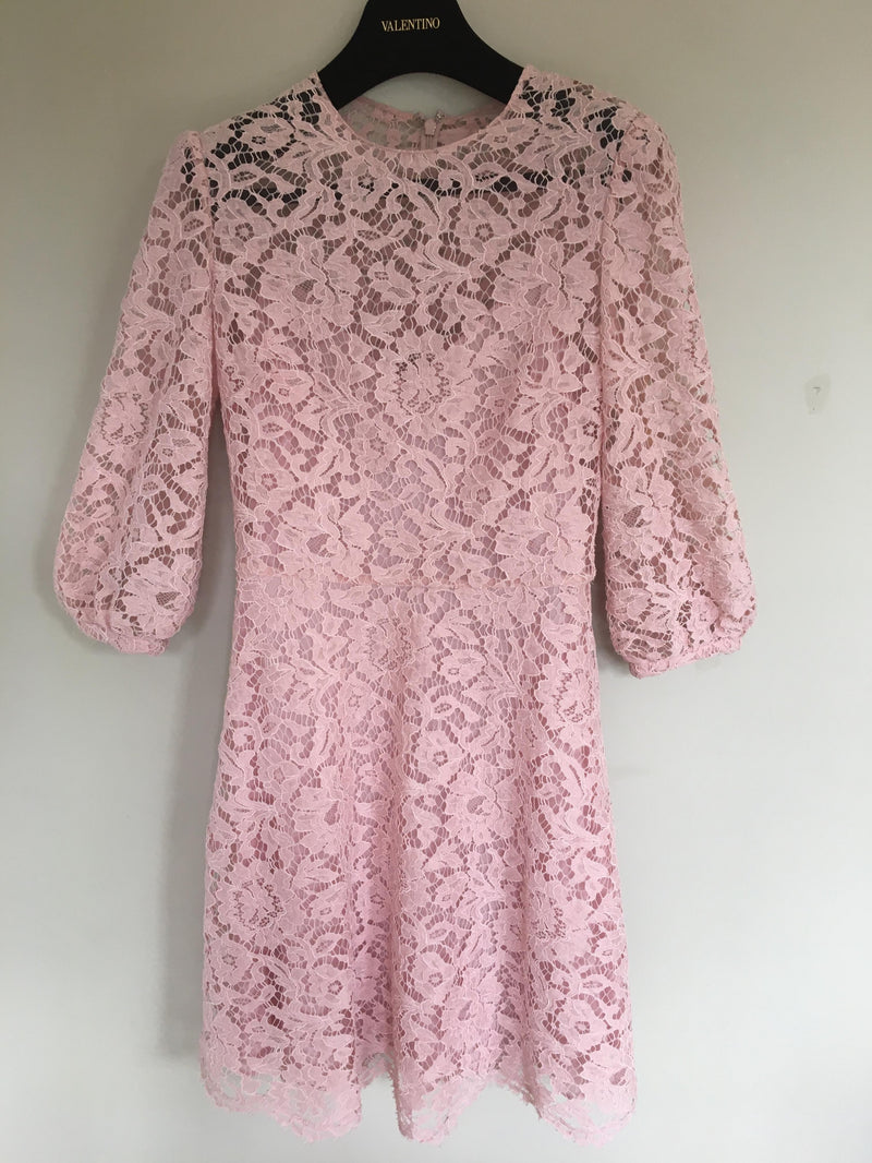 Valentino Scalloped Lace A-line Minidress In Pink