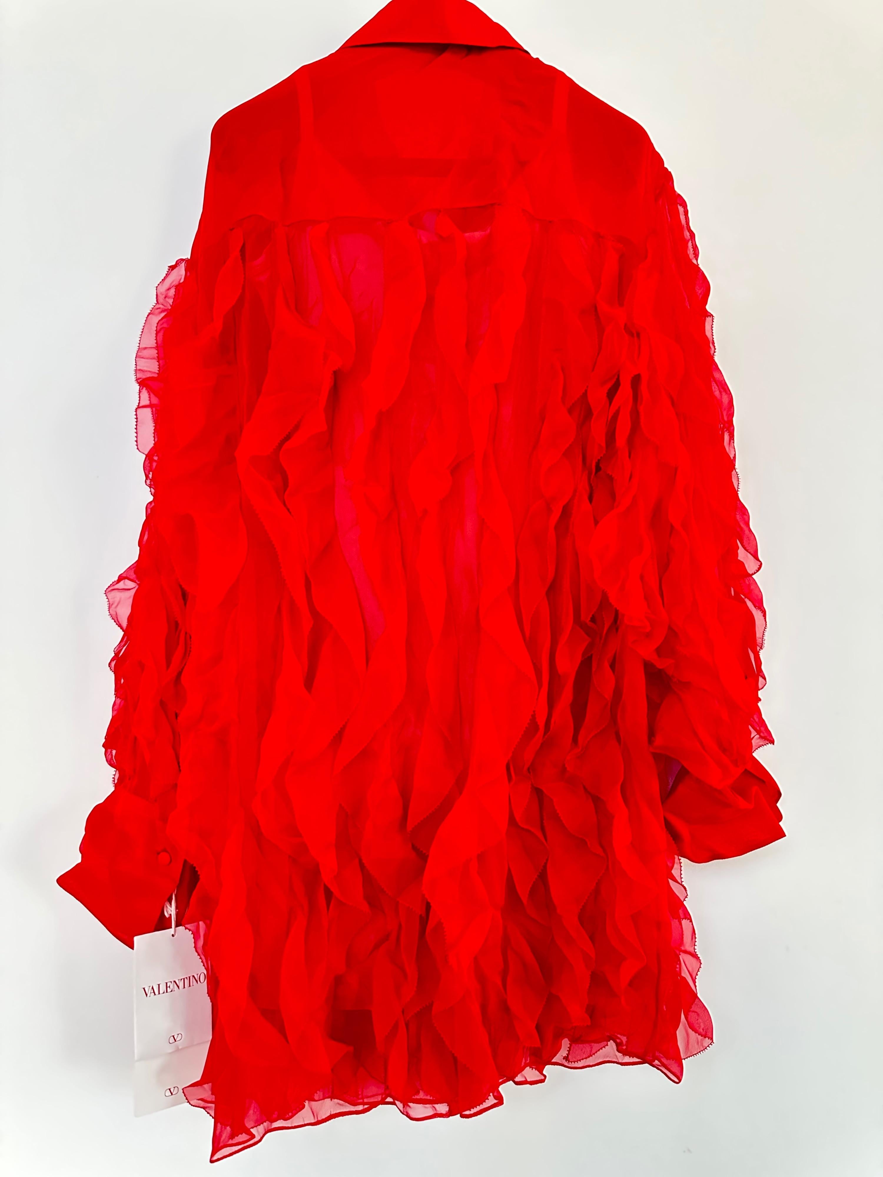 Valentino Red Ruffled Chiffon Mini Dress
