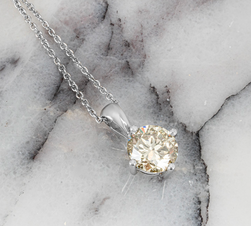 White Gold Round Brilliant Cut Diamond Pendant Necklace 1.50ct