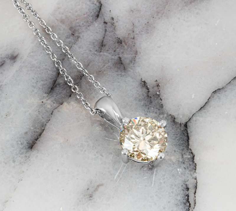 White Gold Round Brilliant Cut Diamond Pendant Necklace 1.50ct