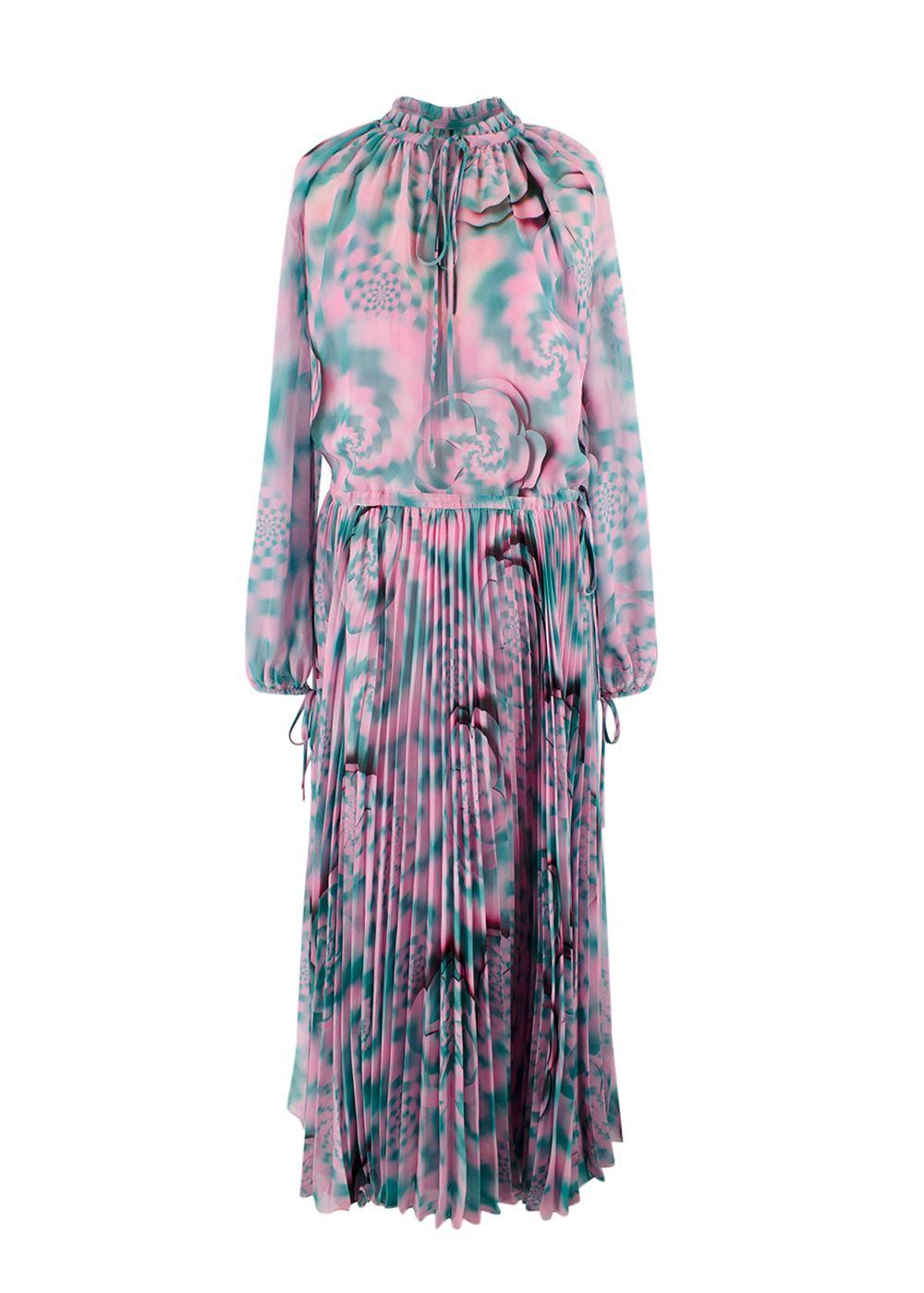 Brandon Maxwell Pink and Teal Pleated Silk  Dress