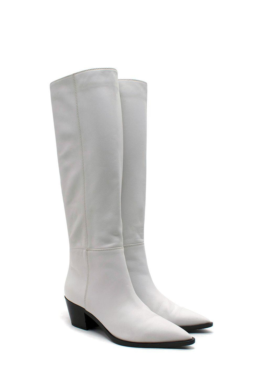 Gianvinto Rossi White Knee High Leather Cow Boy Boots
