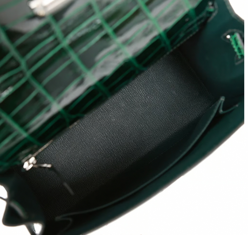 Crocodile Niloticus Lisse Vert Foncé 25cms Kelly with Palladium Hardware