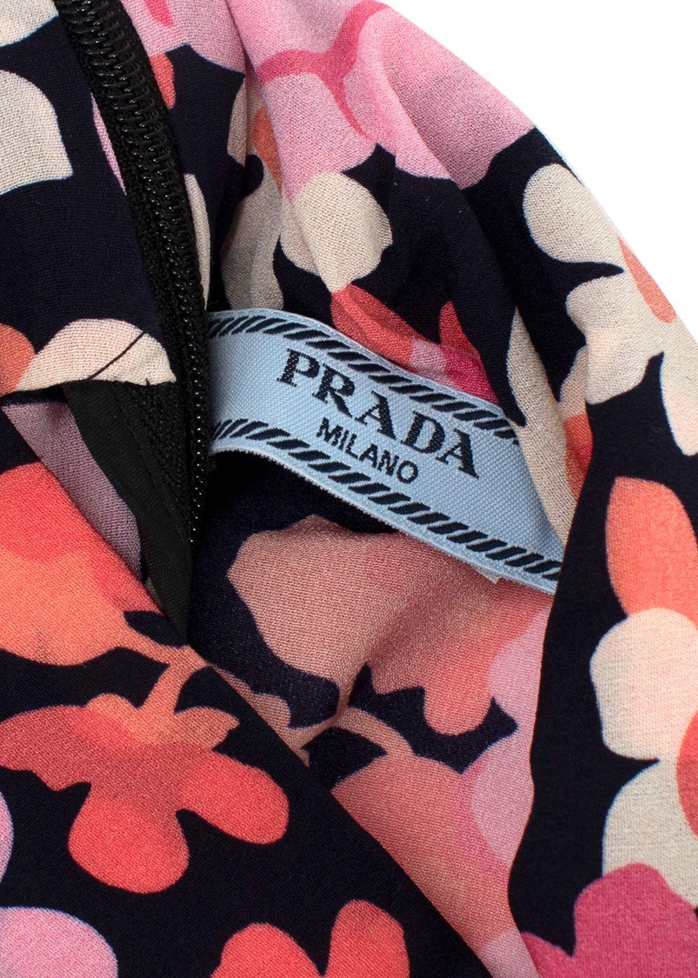 Prada Pink Floral High Neck Silk Blouse