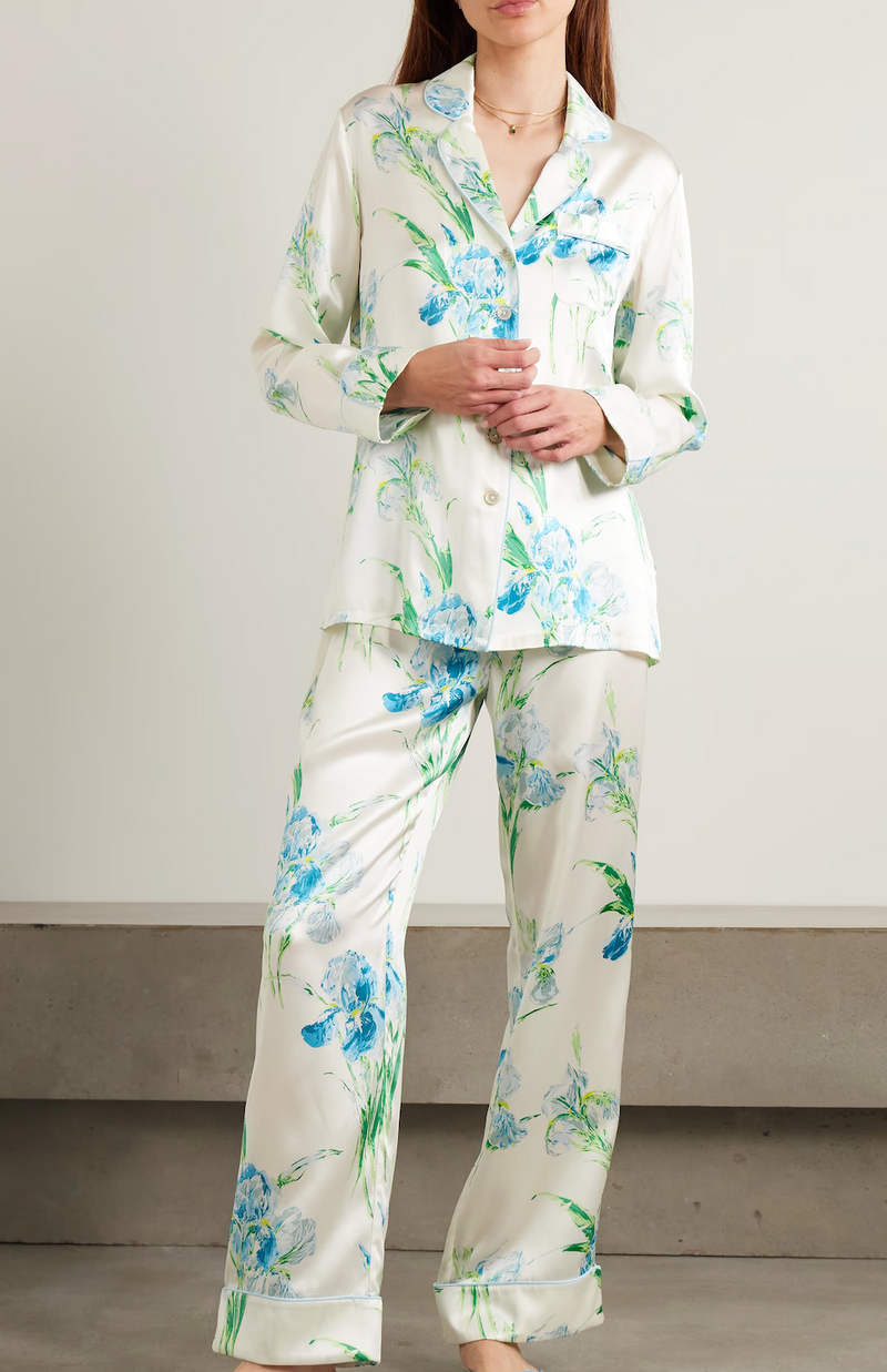 Olivia von Halle White Silk Floral Lila Asterias Pyjama Set
