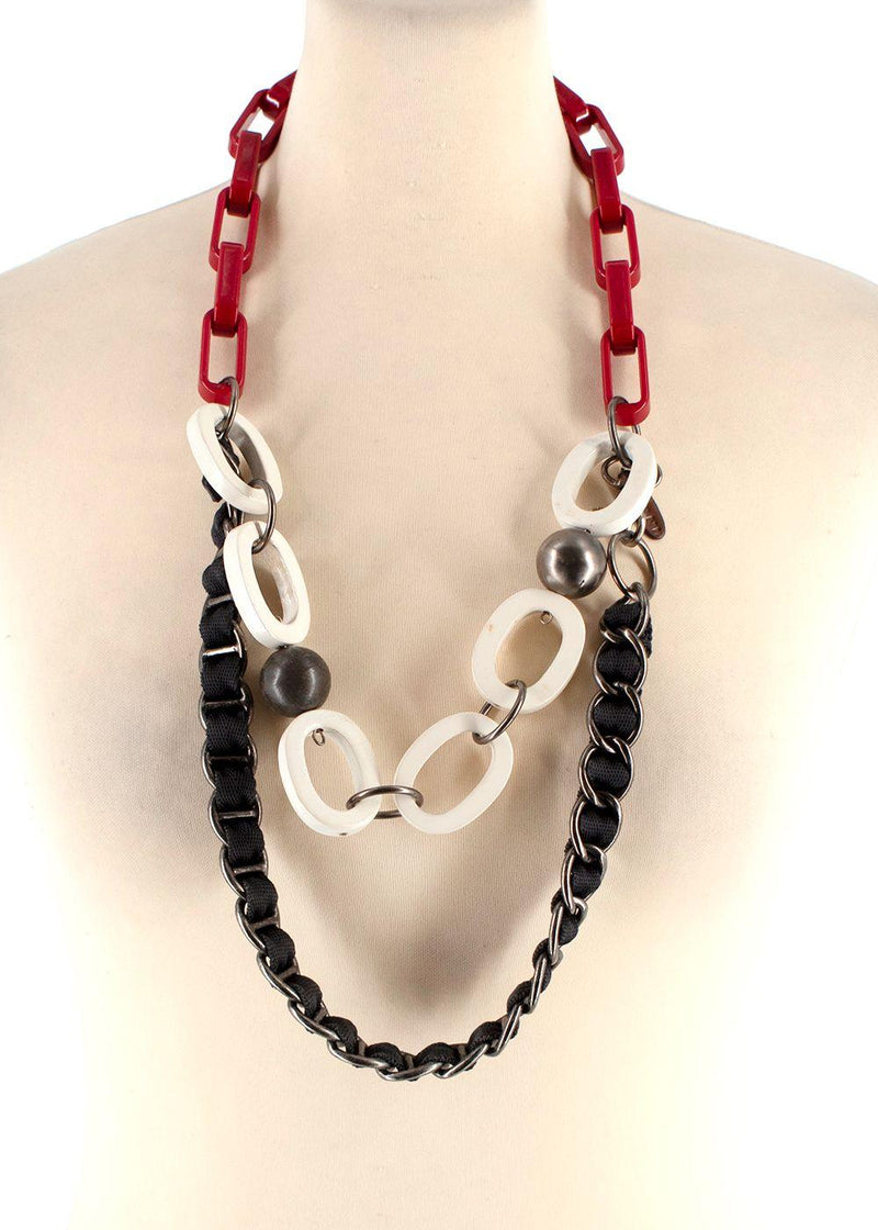 Marni Black Red and White Chunky Necklace