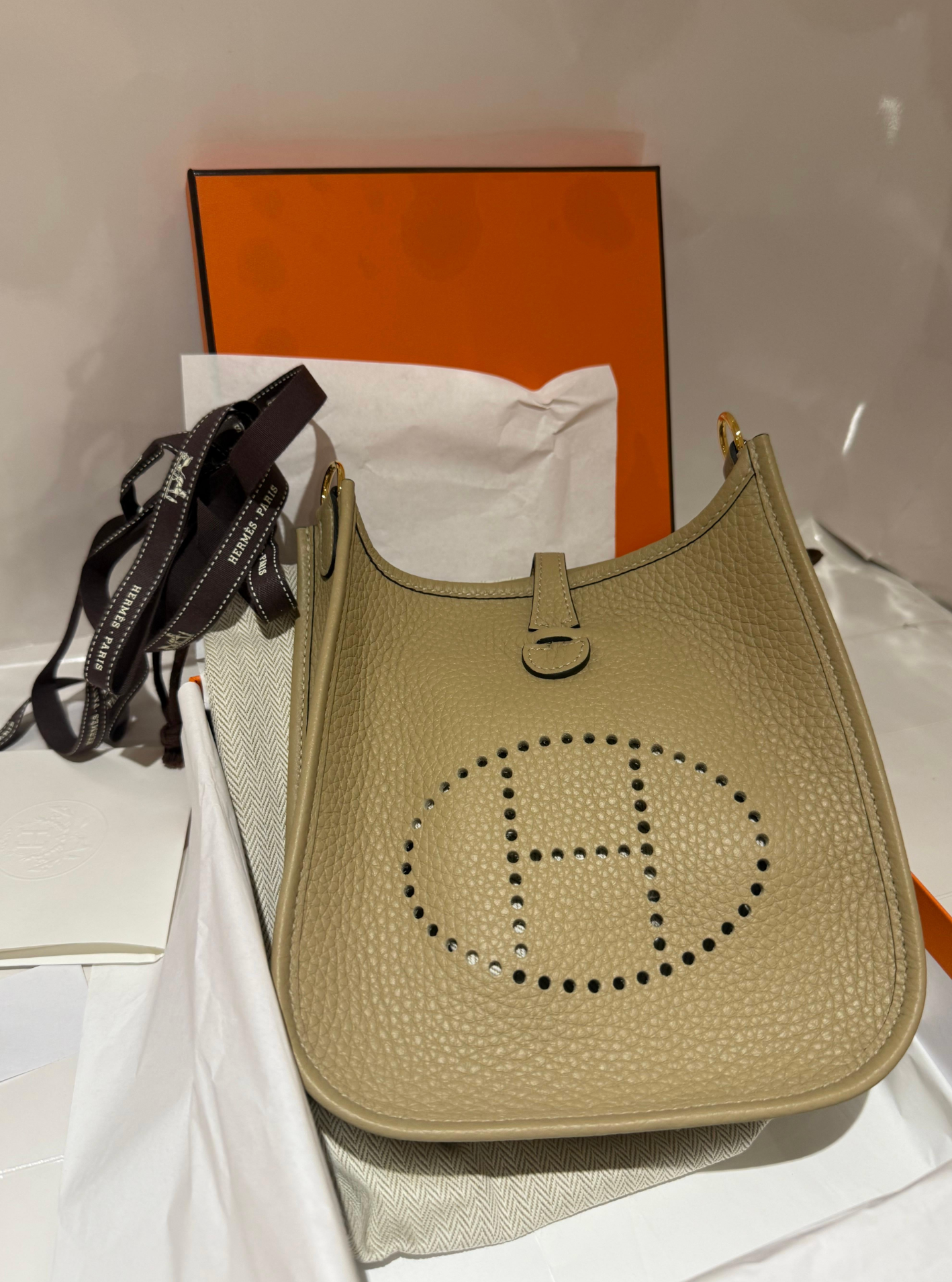 Hermes Mini Evelyne 16 Beige Marfa Clemence
