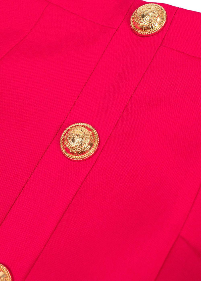 Hot Pink High Waist Grain De Poudre Wool Pencil Skirt
