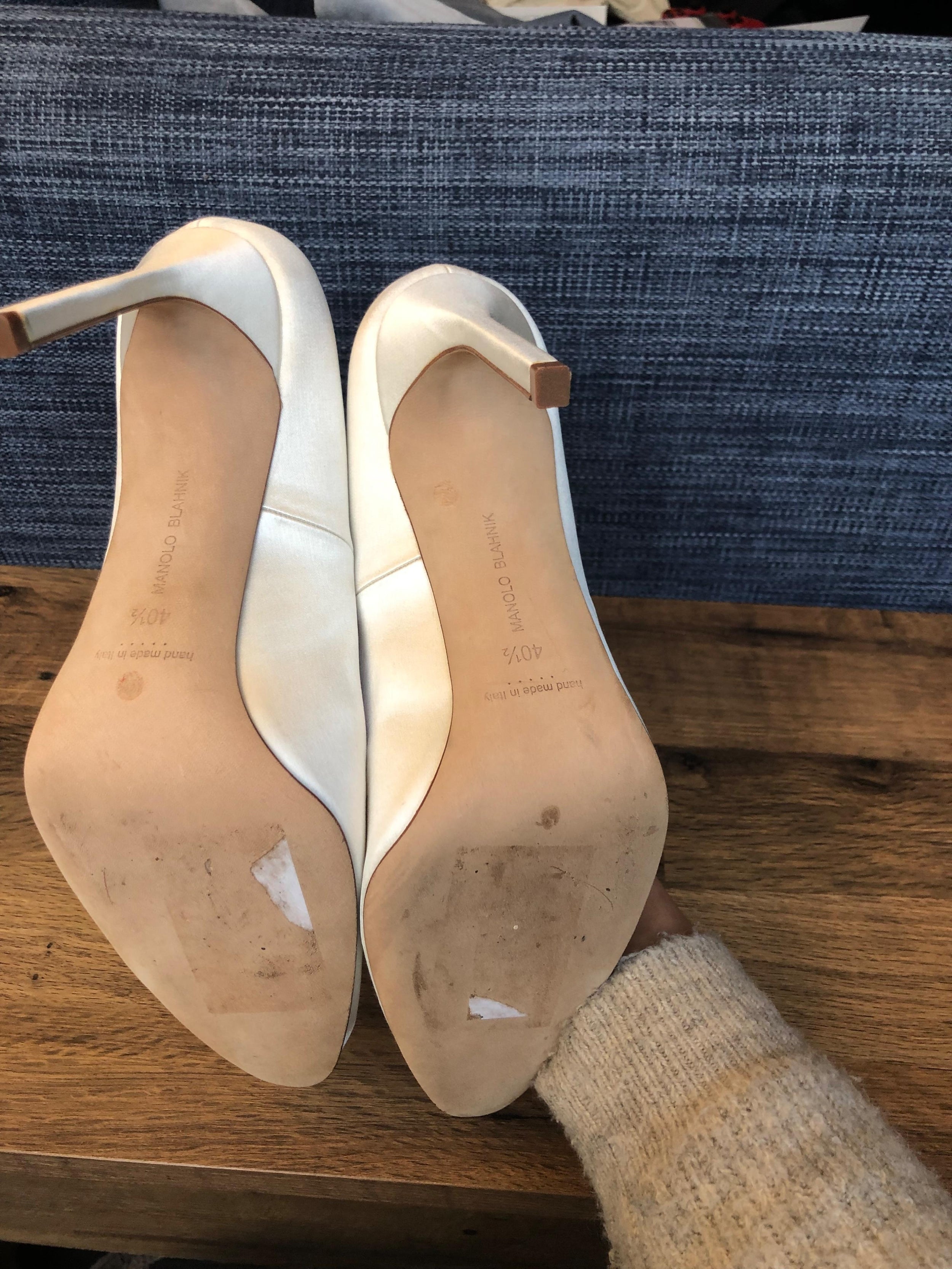 Ivory satin heeled pumps