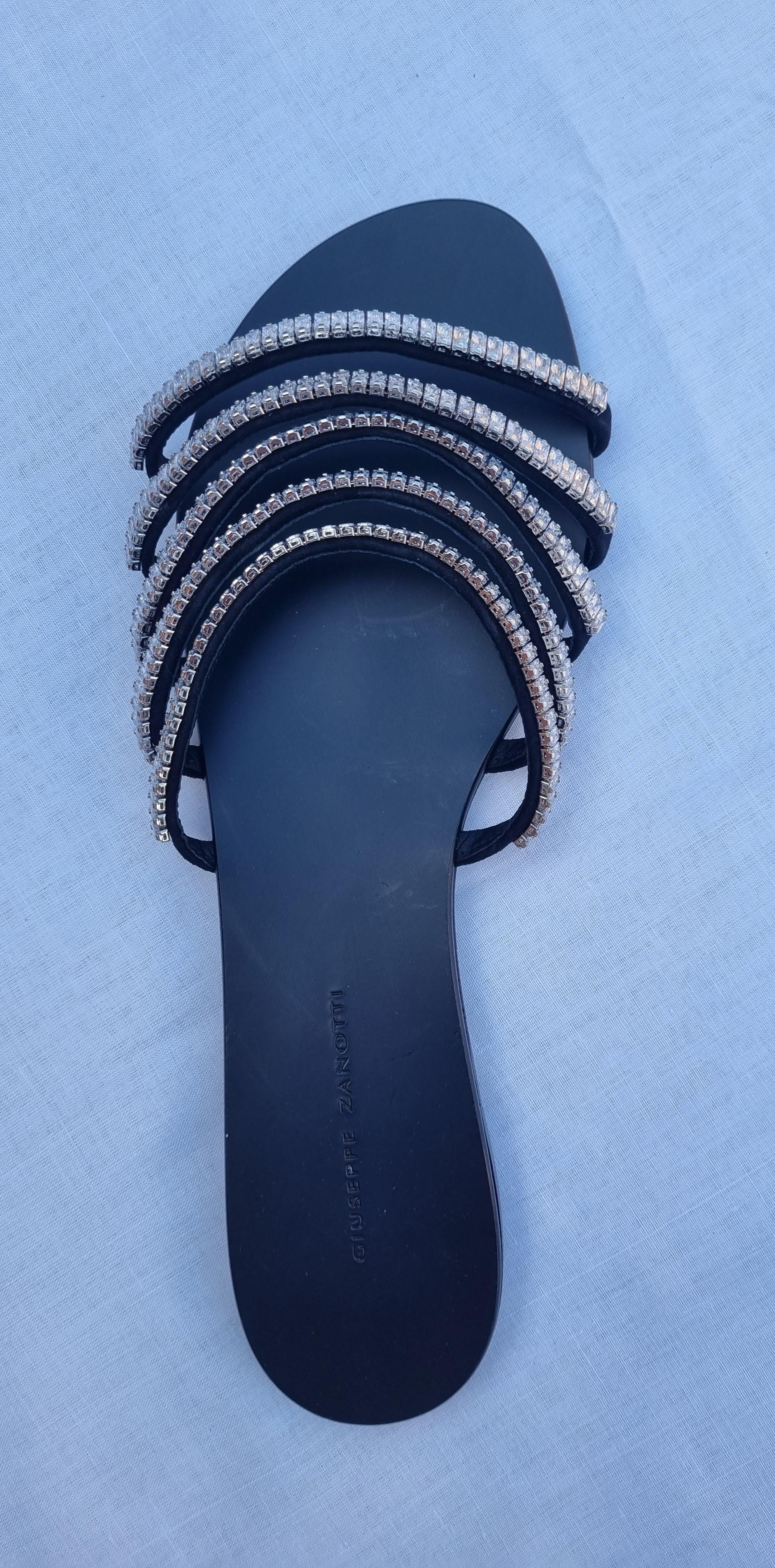 Black Crystal Embellished Flat Sandals