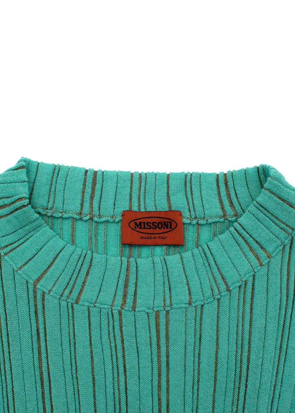 Green Ribbed Knit Cotton Long Sleeved Top