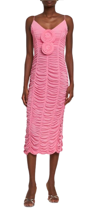 Magda Butrym Pink Ruched Mesh Midi Dress