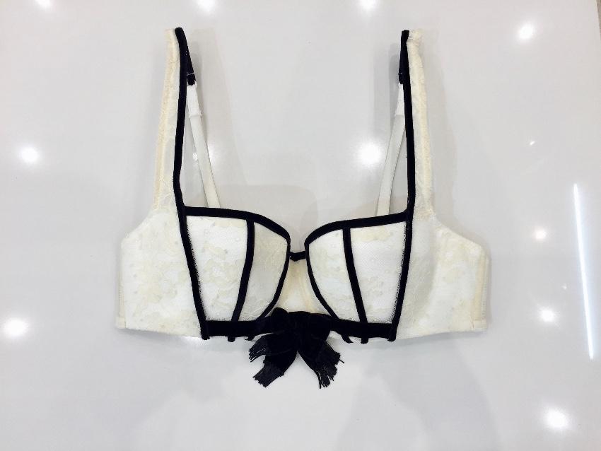 Chantal Thomass Couture Leavers Lace & Velvet Pad Corset Bra & Thong