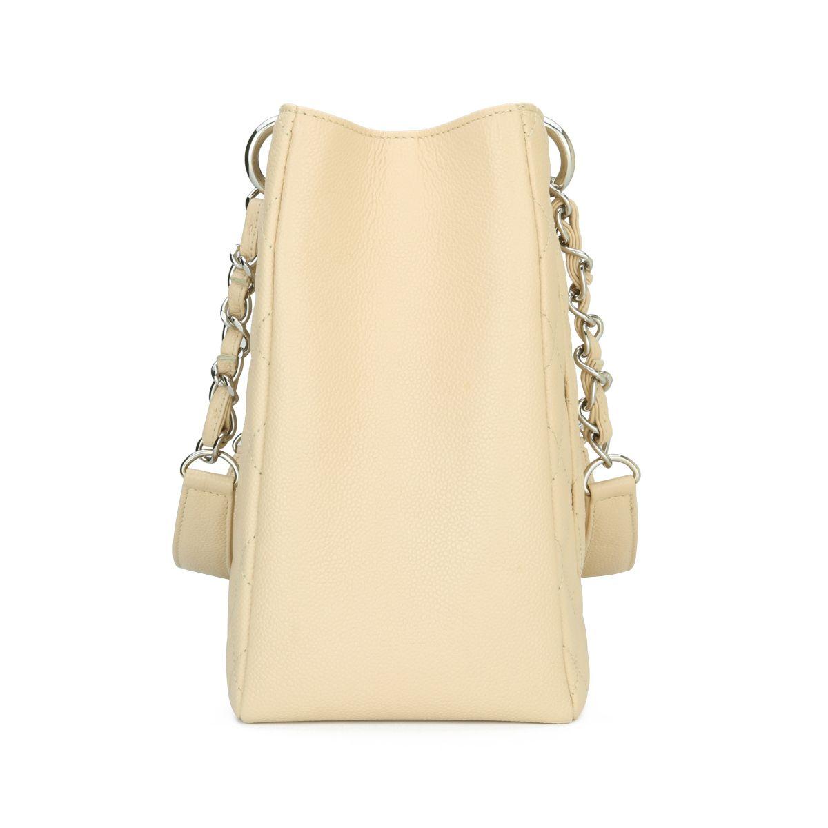 Beige Caviar Grand Shopping Tote (GST) with Silver Hardware