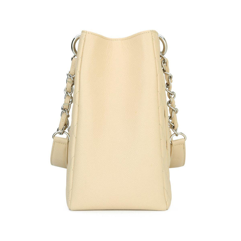 Beige Caviar Grand Shopping Tote (GST) with Silver Hardware