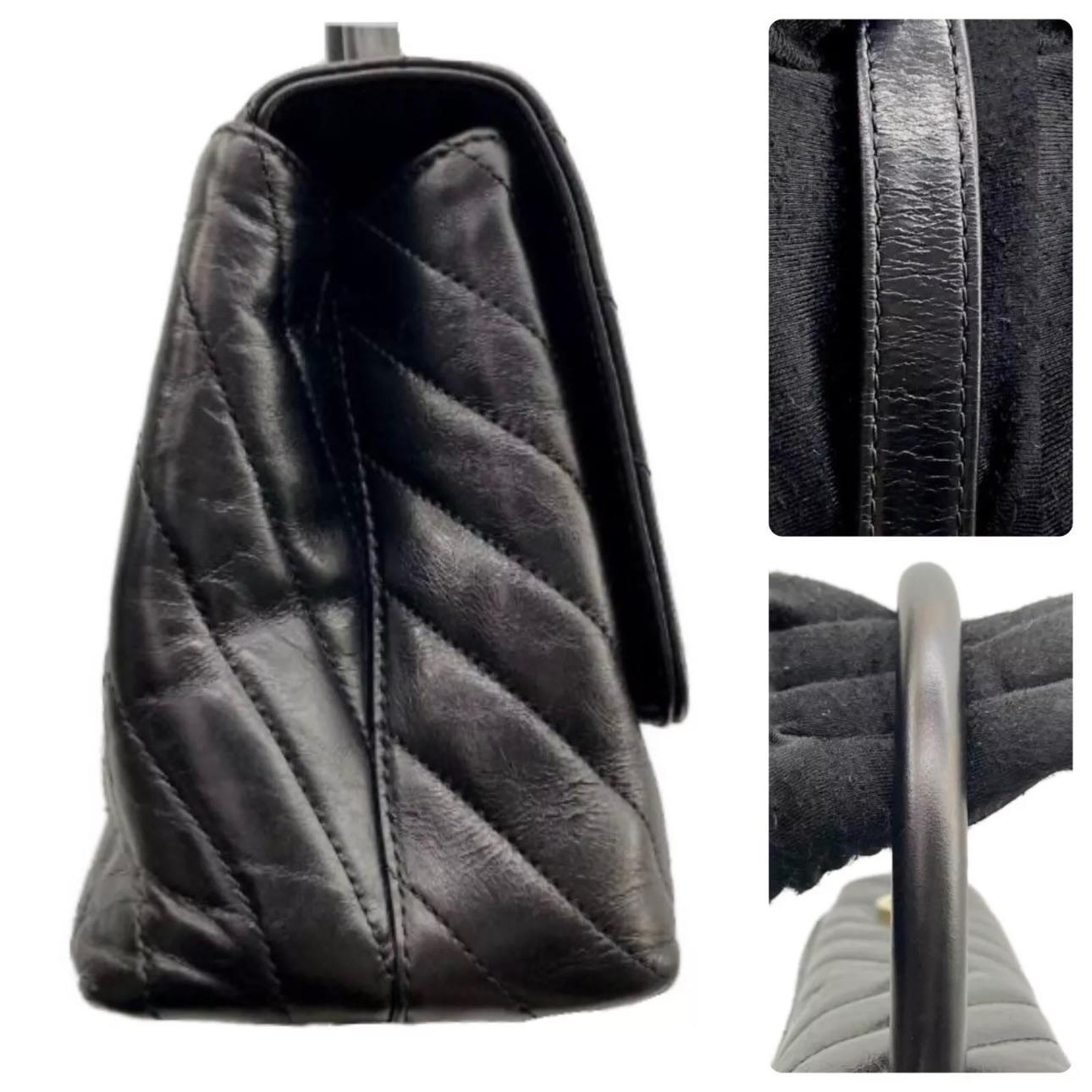 Crinkled Black Chevron Leather Coco Flap Bag