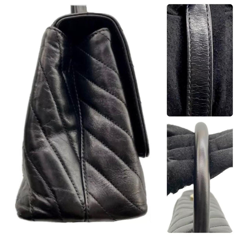 Crinkled Black Chevron Leather Coco Flap Bag