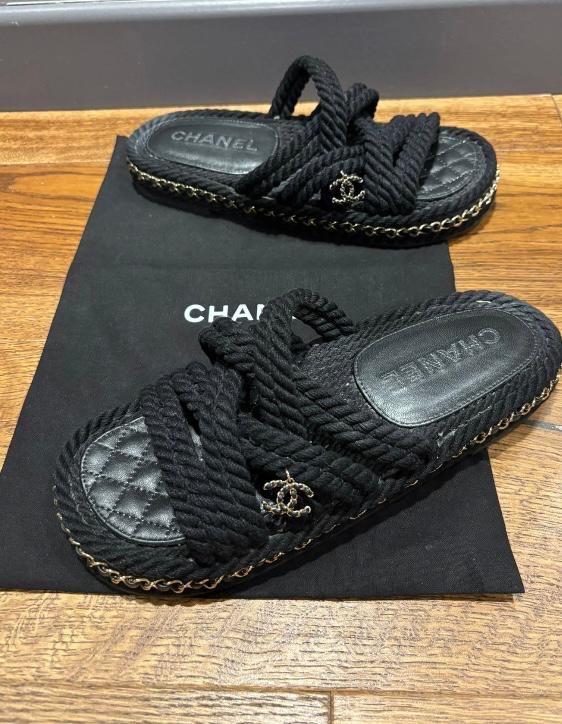 Chanel Black Rope Slides