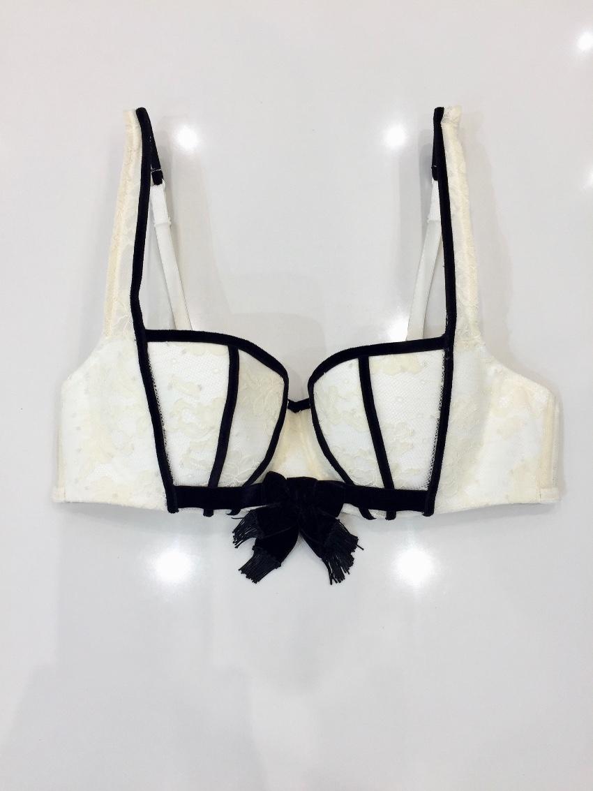Chantal Thomass Couture Leavers Lace & Velvet Pad Corset Bra & Thong