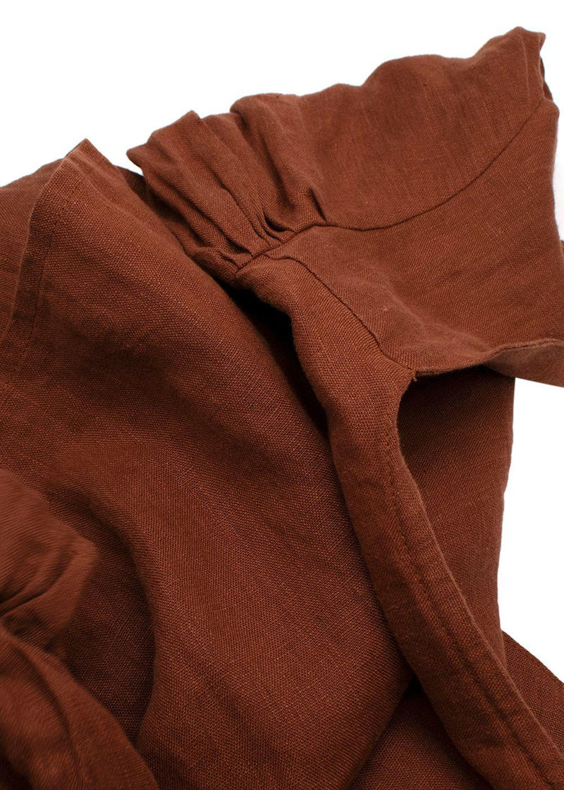 Faithfull The Brand Brown Tie Front Linen Top and Wide Leg Trouser Set