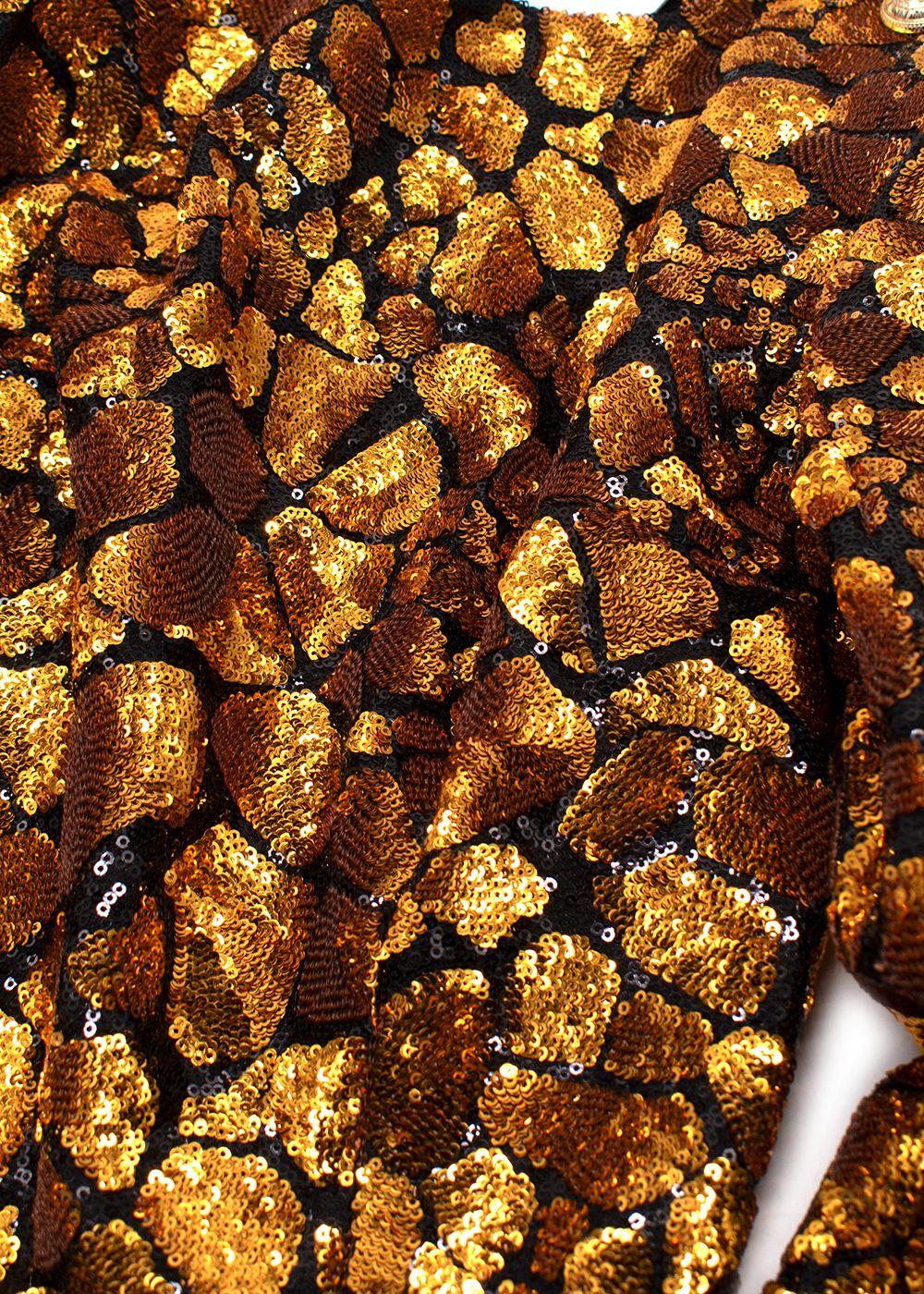 Balmain Gold and Black Sequin Long Sleeve Mini Dress